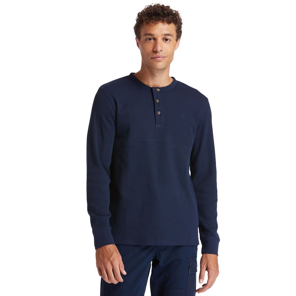 Timberland Mens Shirts Wharf River Waffle-Knit Henley - Navy - India TR8246973